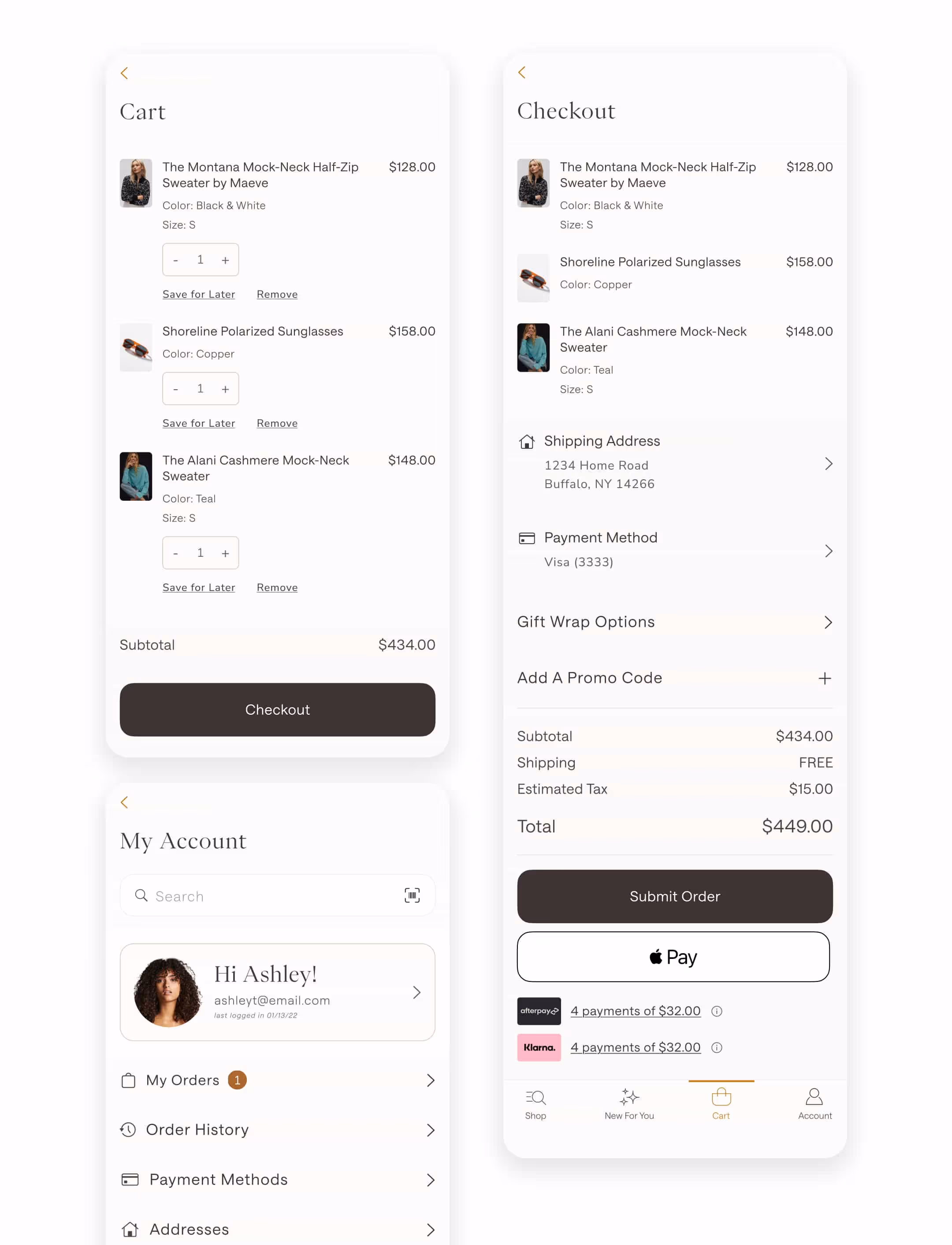 Cart and Checkout mobile