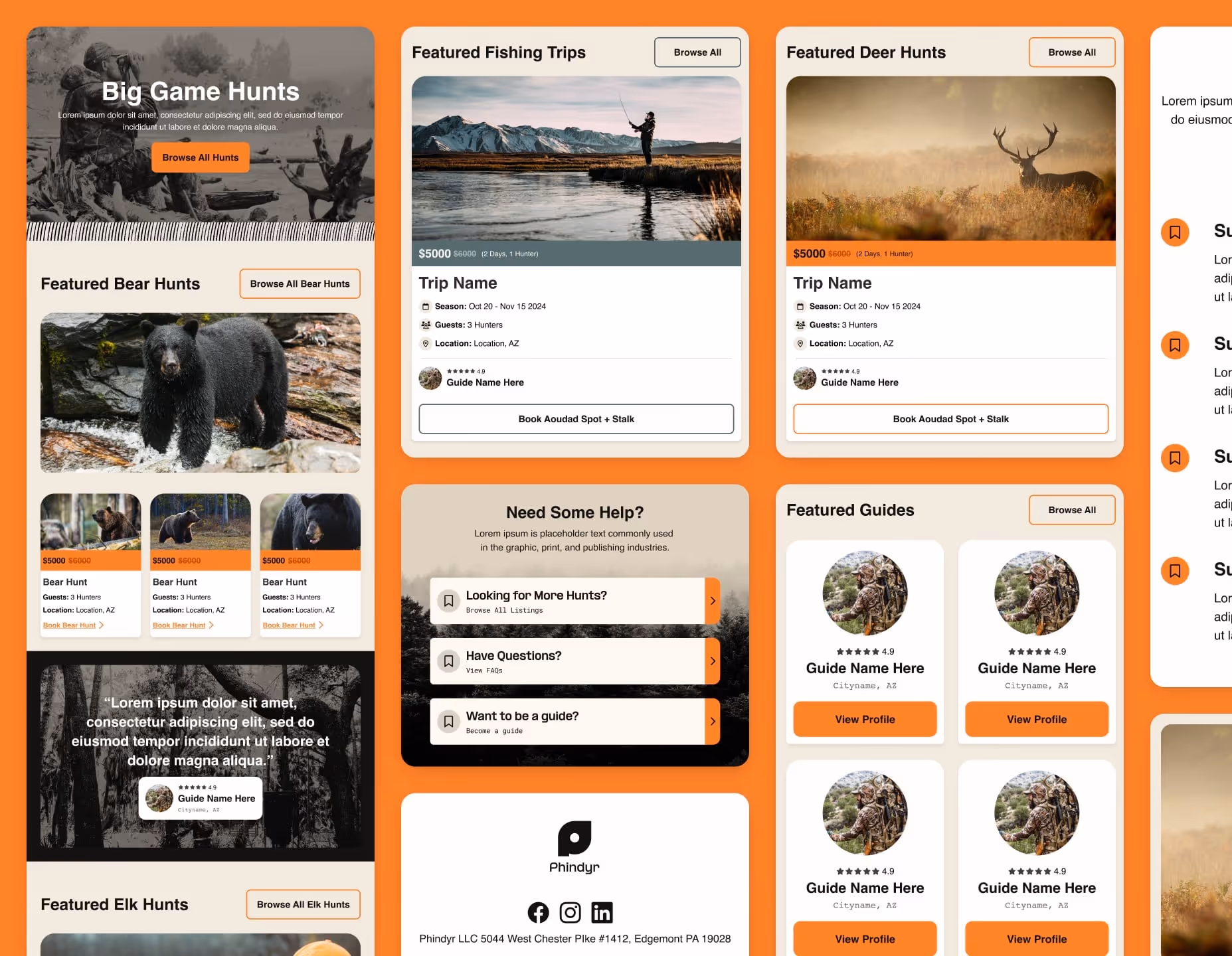 Desktop layout of Phindyr email components