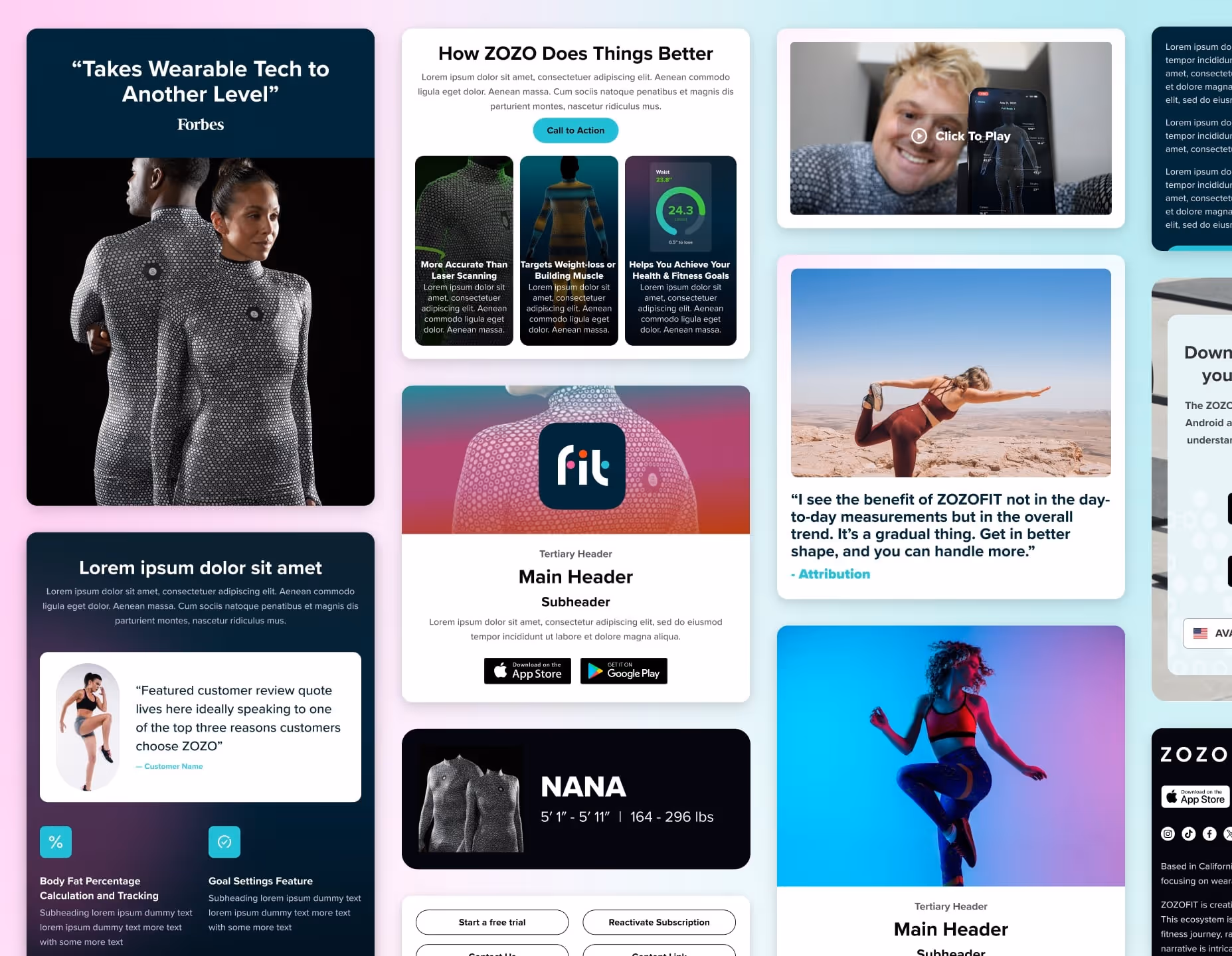 Desktop layout of ZOZOfit email components