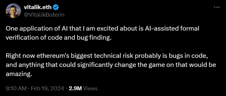 Vitalik's X post about his thoughts on AI