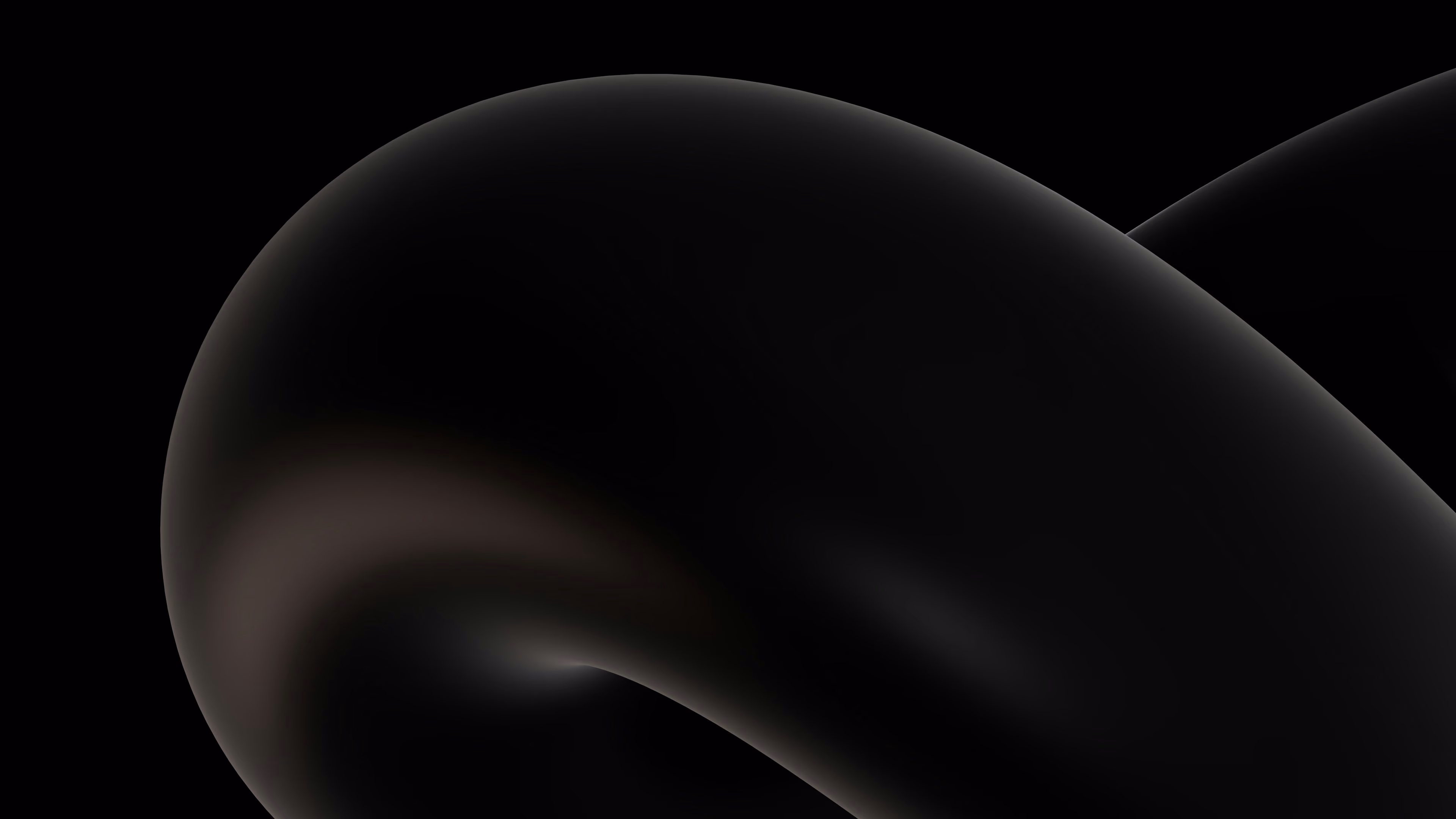 Close-up of smooth black abstract curved shapes on a black background with soft highlights.