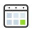 Calendar icon with a highlighted date in blue and green on the bottom right