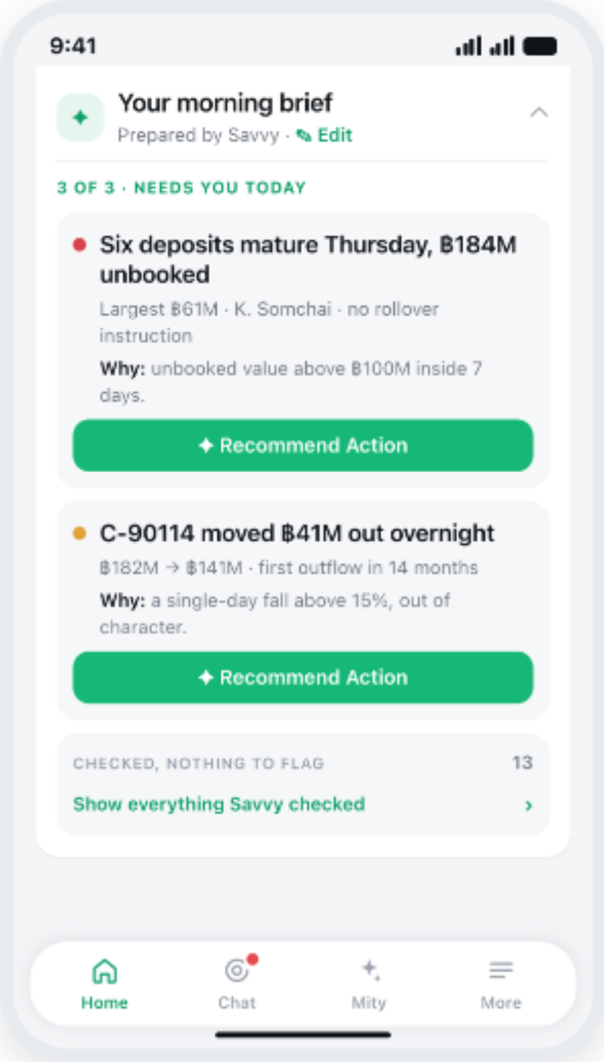 Savvy Morning Brief data intelligence summary screen