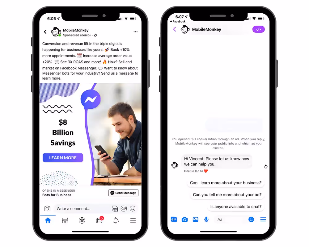 สมาร์ทโฟนที่แสดงแคมเปญ Messenger Marketing ที่ประสบความสำเร็จ