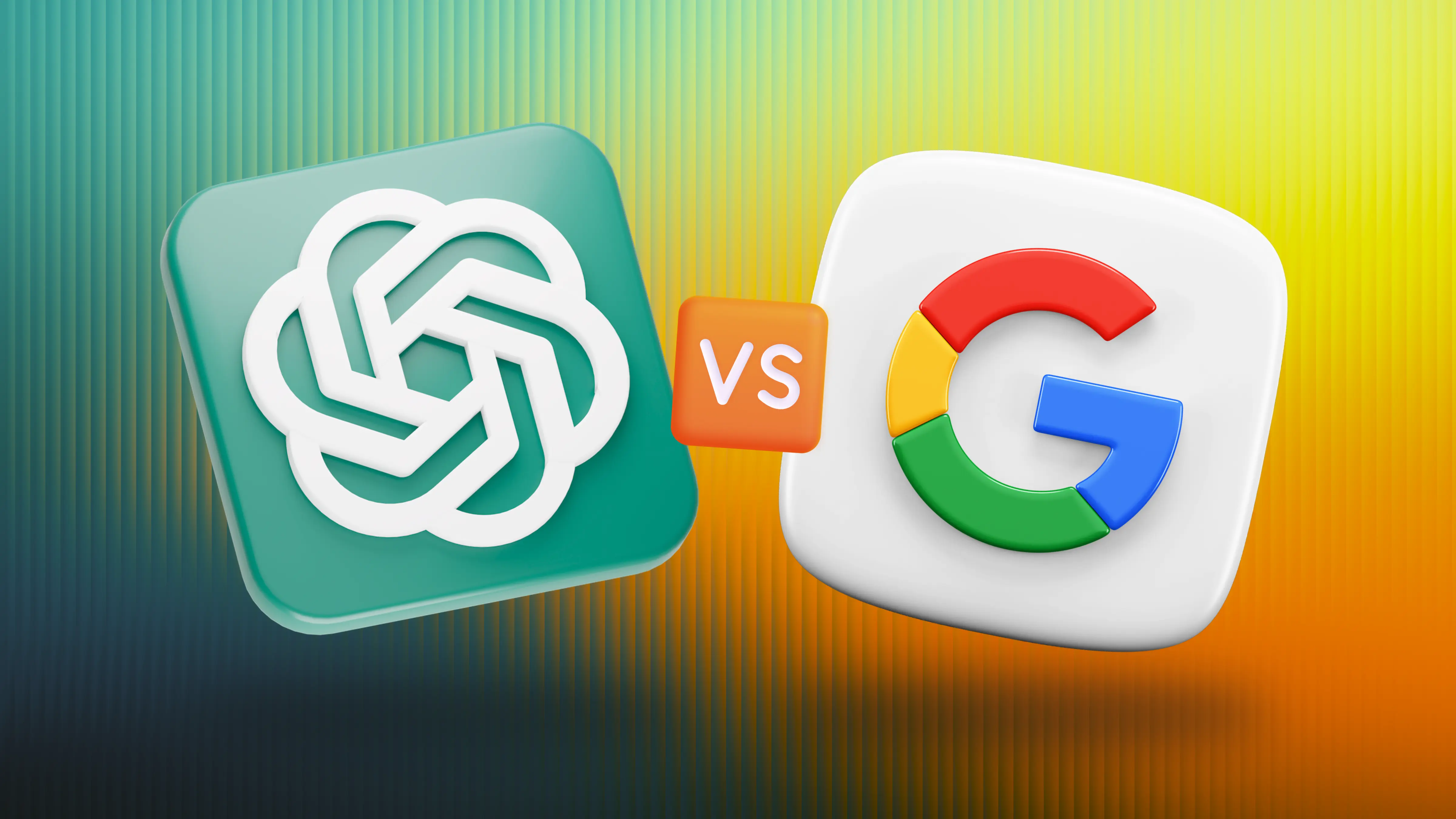 Side-by-side comparison graphic of ChatGPT vs Google logos with a feature comparison table below.