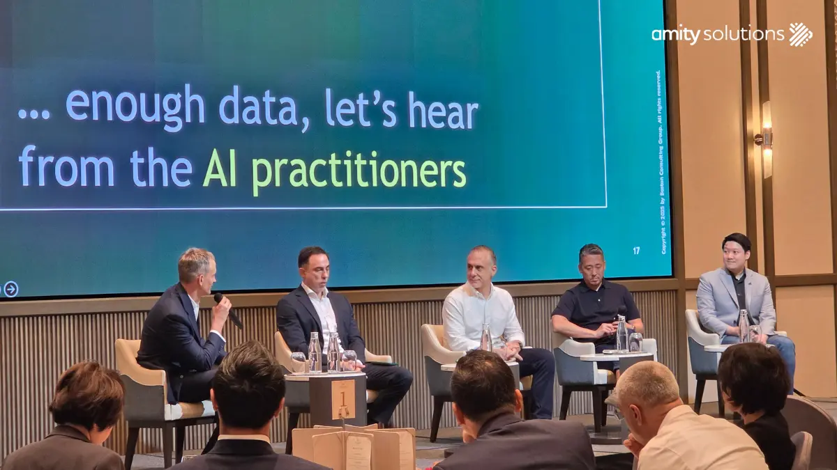 Panel discussion at AI Leaders Circle Bangkok event, five speakers on stage with CP Group