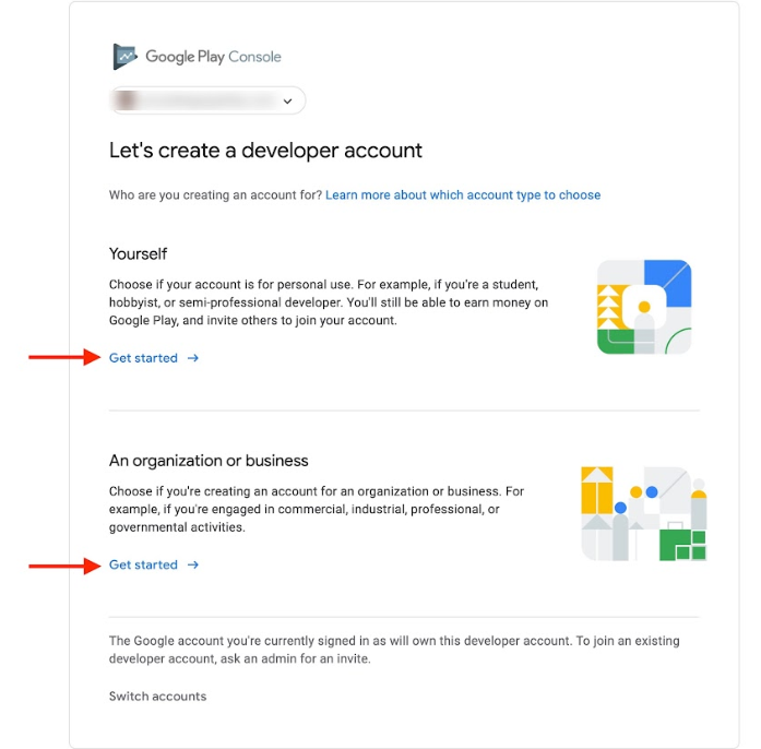 Creating a Google play developer account.