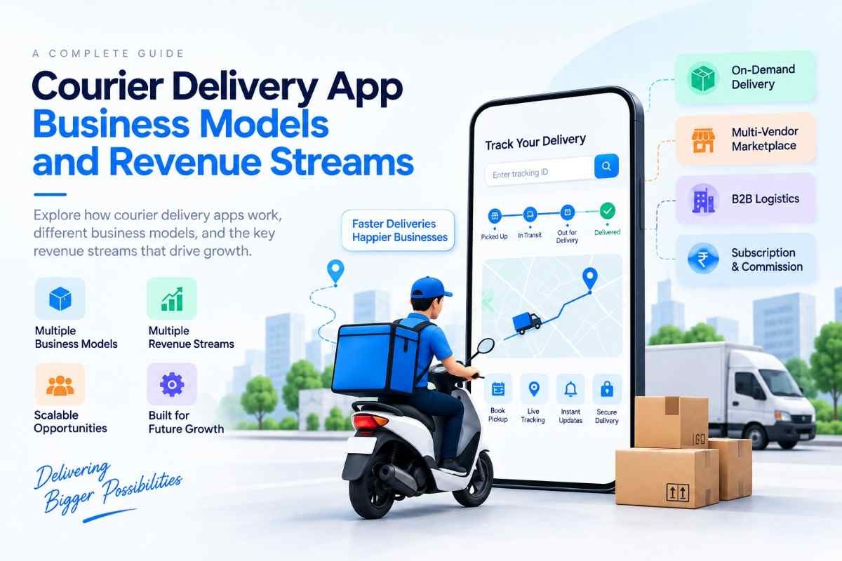 Grubhub-style food delivery app development showing the customer ordering screen, live order tracking, and order summary on a smartphone.
