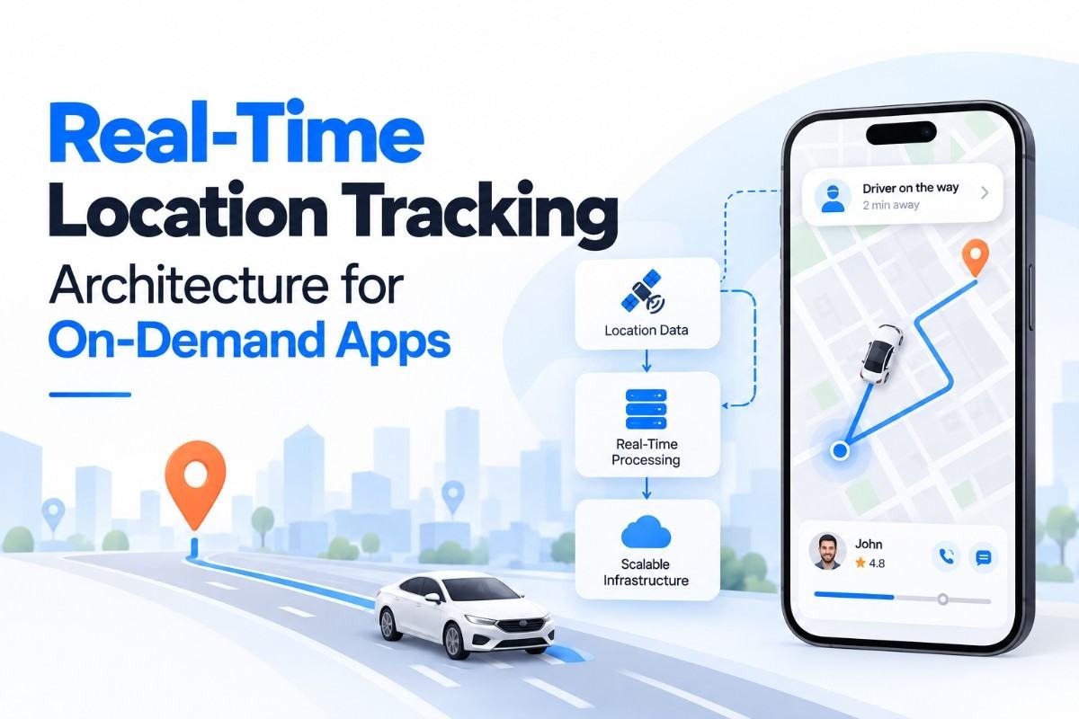 Grubhub-style food delivery app development showing the customer ordering screen, live order tracking, and order summary on a smartphone.
