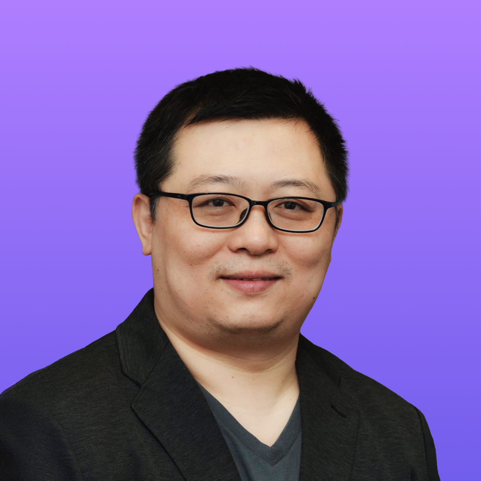 User headshot against purple background