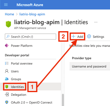 An image of the add new identity panel inside of the Azure AD B2C Tenant.