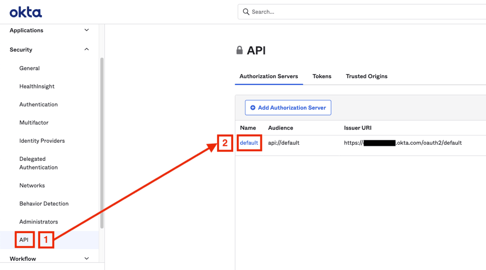 An image of the API configuration section of the Okta interface.