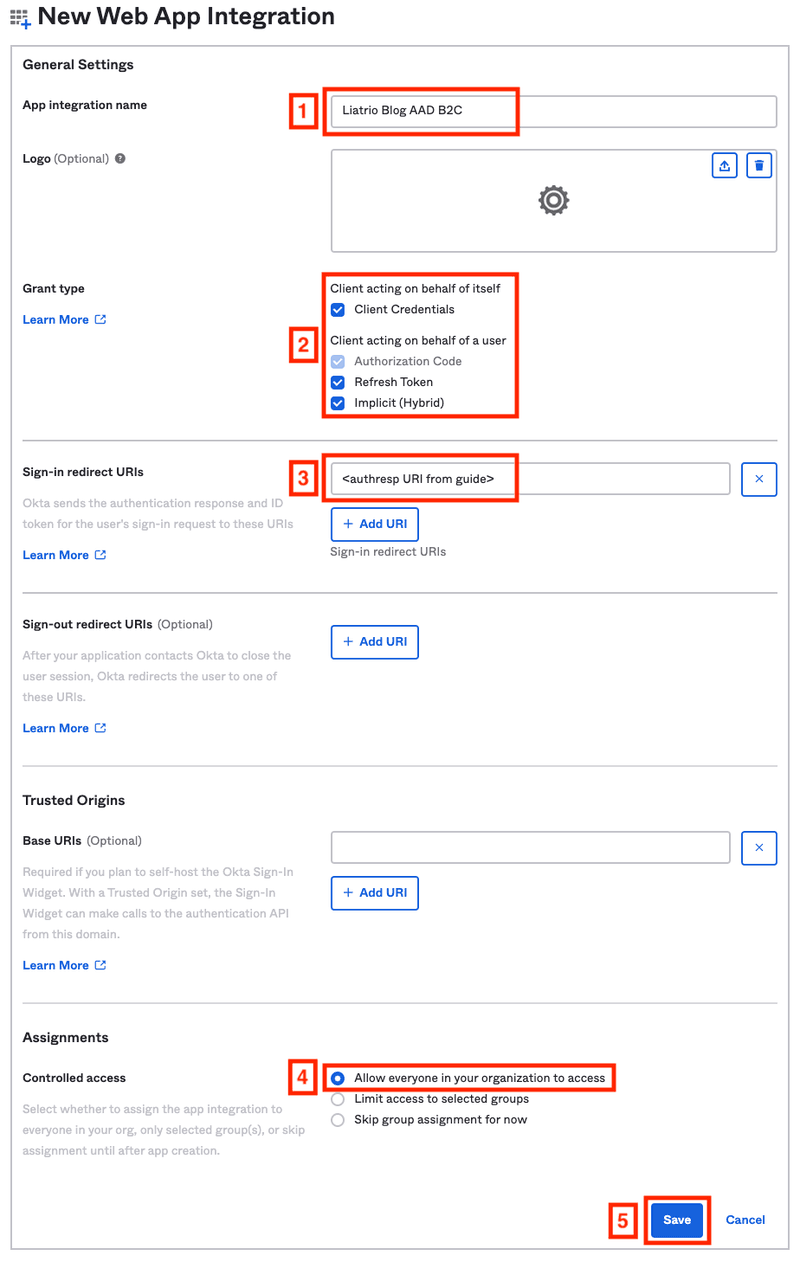 An image of the new web app integration details fields in the Okta interface.