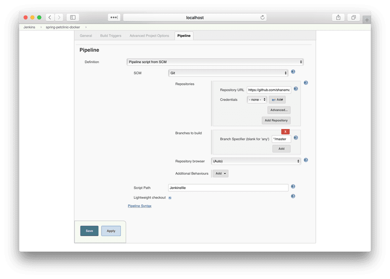 Setting the repository URL on the pipeline