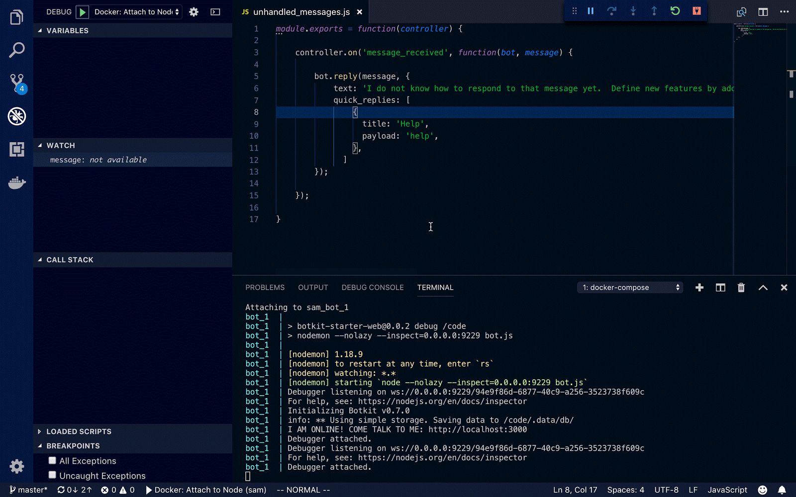 Adding a breakpoint on line 5.