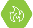 A green hexagon with a flame inside it.