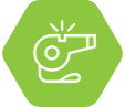 A green hexagon with a coaches whistle making a noise.