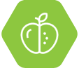 A green hexagon with an apple.