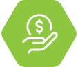 A green hexagon with a hand and a money sign.