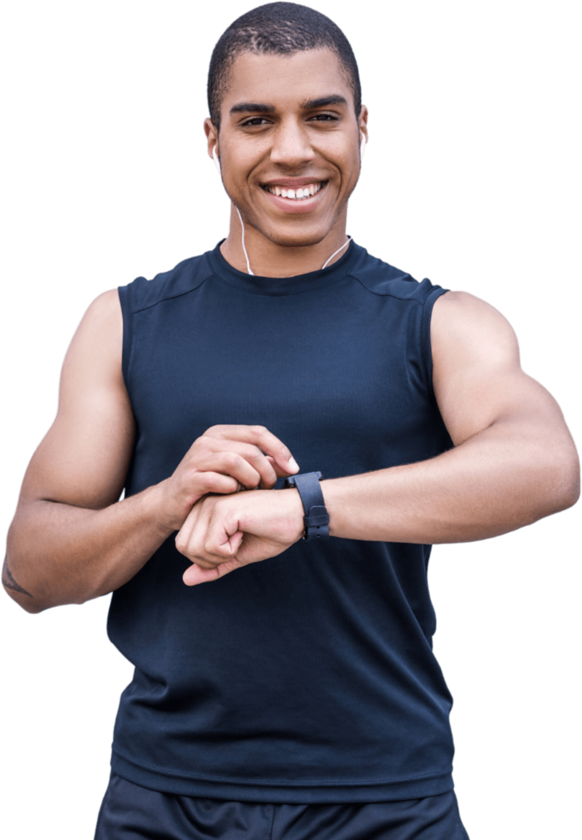A smiling man fidgeting with his watch.