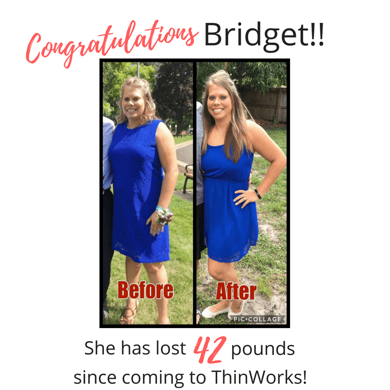 Bridget's amazing weight loss before and after photo.