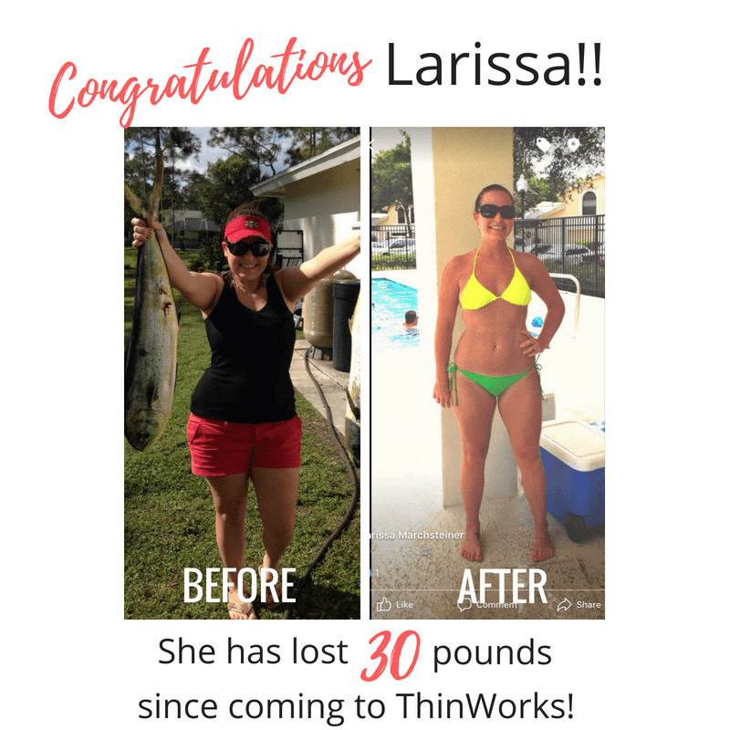 Larissa's amazing weight loss before and after photo.