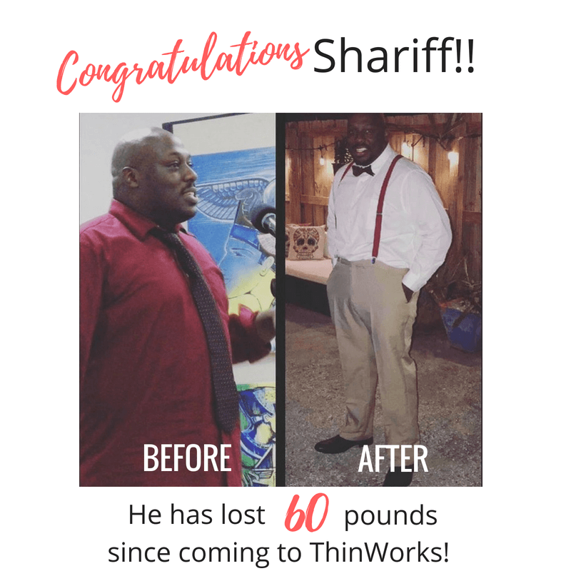 Shariff lost 60 pounds following ThinWorks weight loss plans.