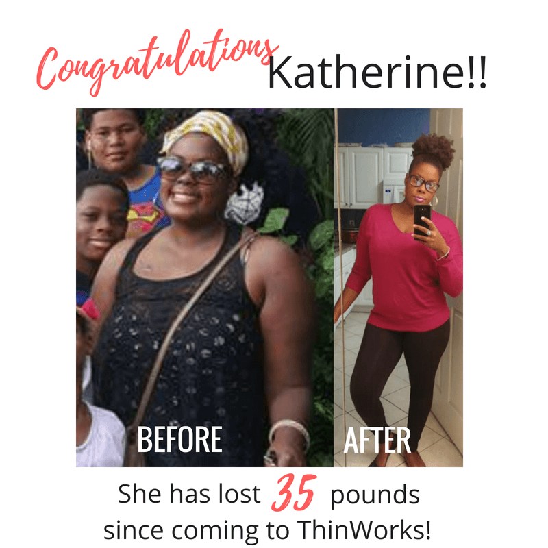 Katherine lost a whopping 35 pounds in this before and after since joining ThinWorks.