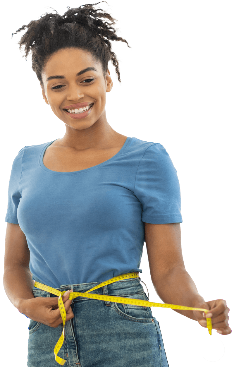 Happy girl smiling after losing weight successfully with Thinworks programs.