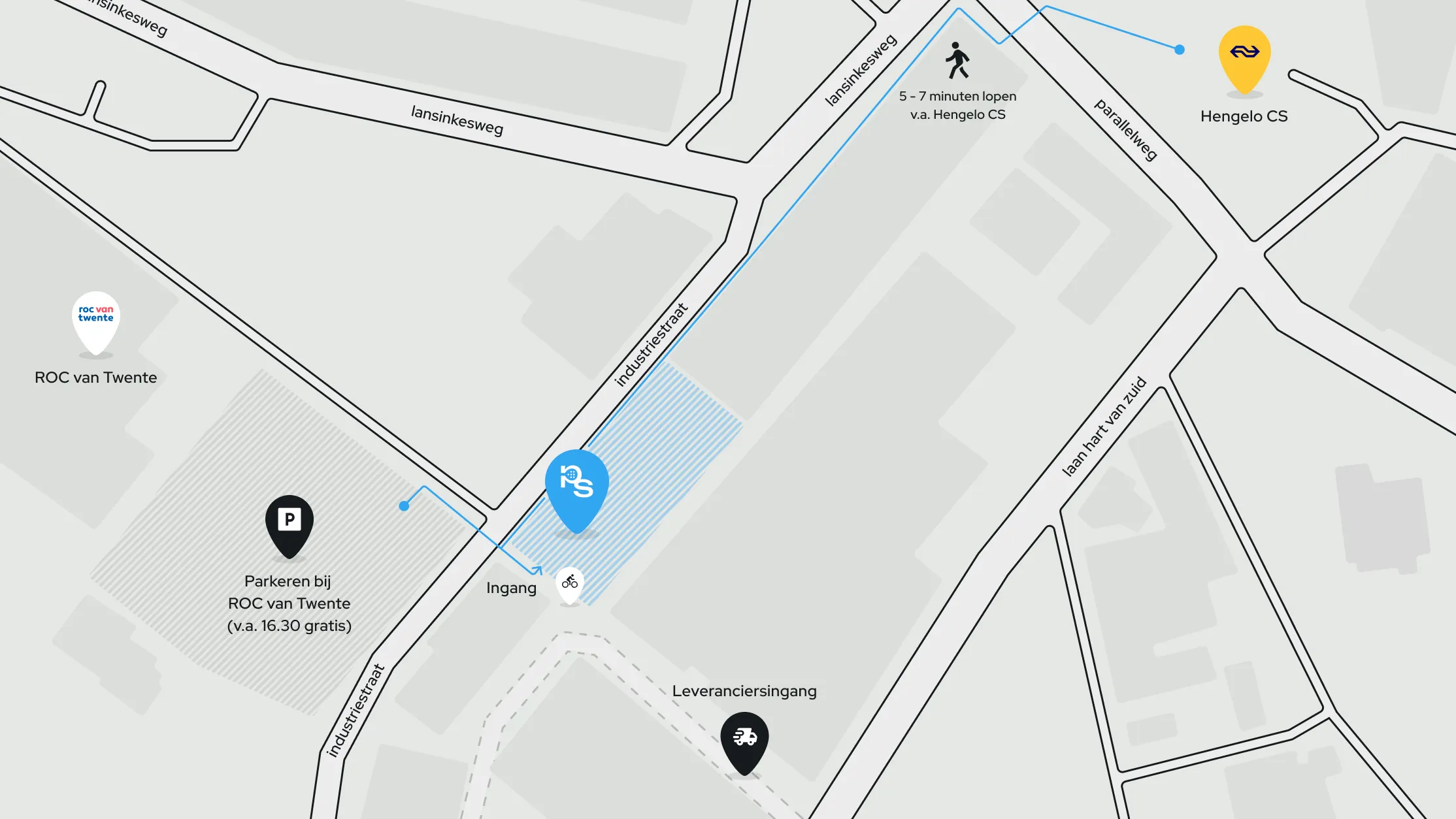 Route overzicht naar Playside Hengelo