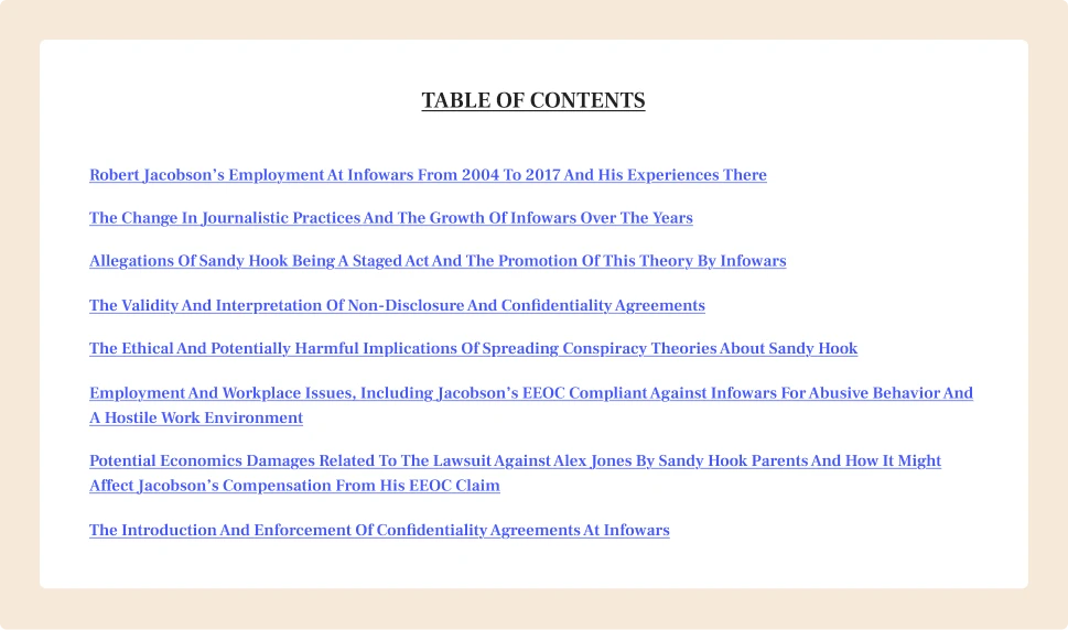 Product illustration of hyperlinked table of content.