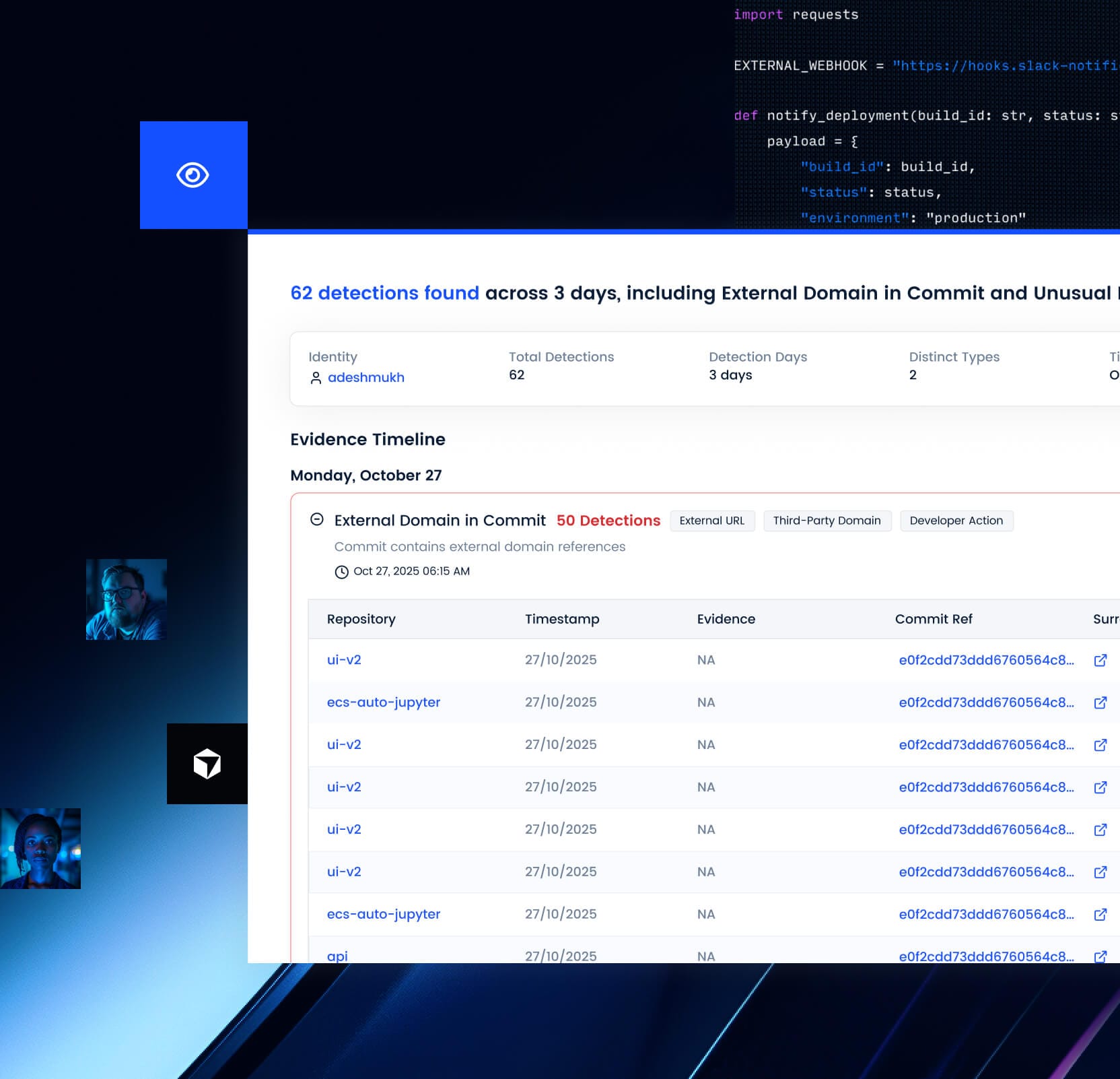 BlueFlag Security developer risk and
governance platform UI