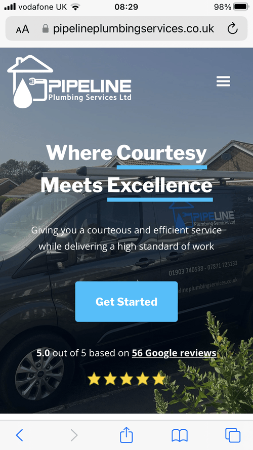 Pipeline Plumbing Services website mockup