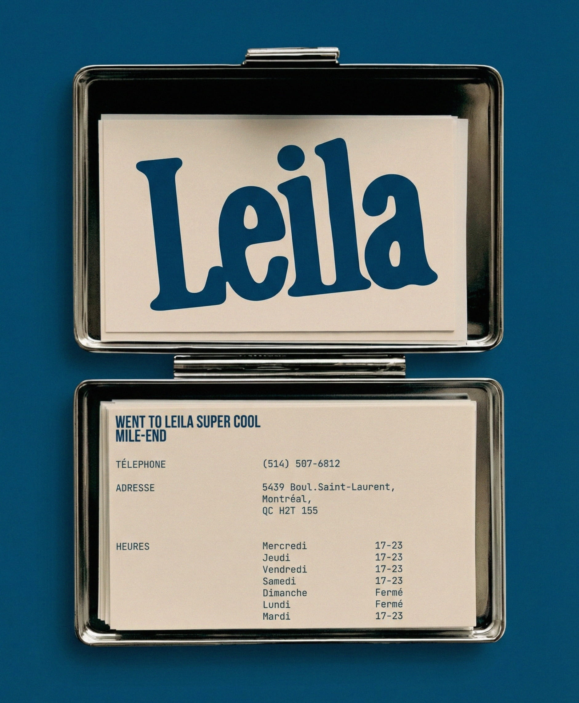 Studio Tangible spécialisé en image de marque - Projet de création de l'identité visuelle pour le restaurant montréalais Leila de Amine Labii