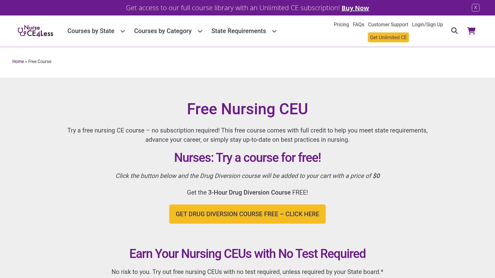 NurseCE4Less – Free Course (No Test in most states)