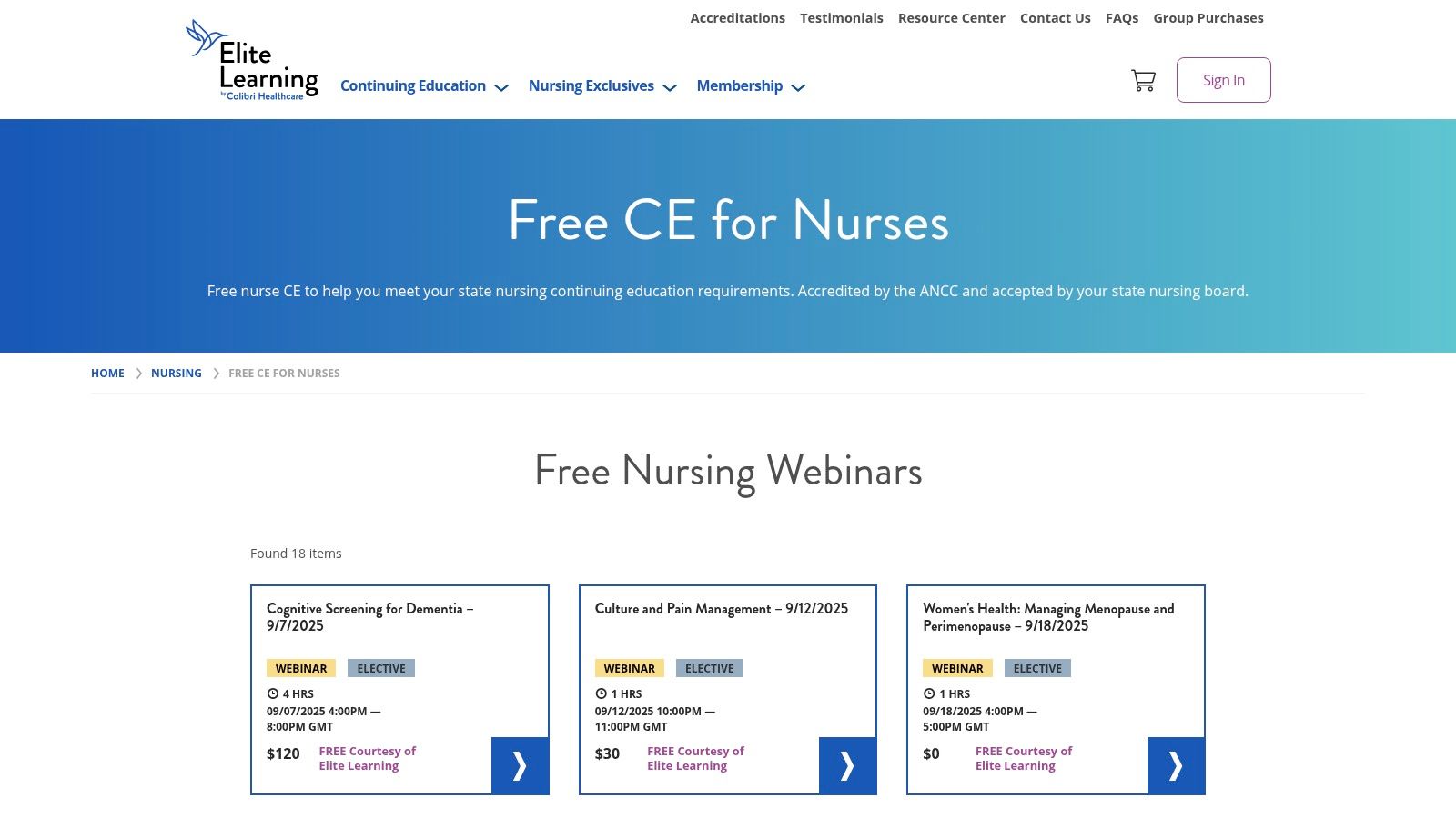 Elite Learning – Free CE for Nurses