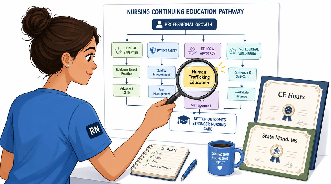 A nurse examines a professional nursing education pathway chart to meet requirements for RN license renewal.