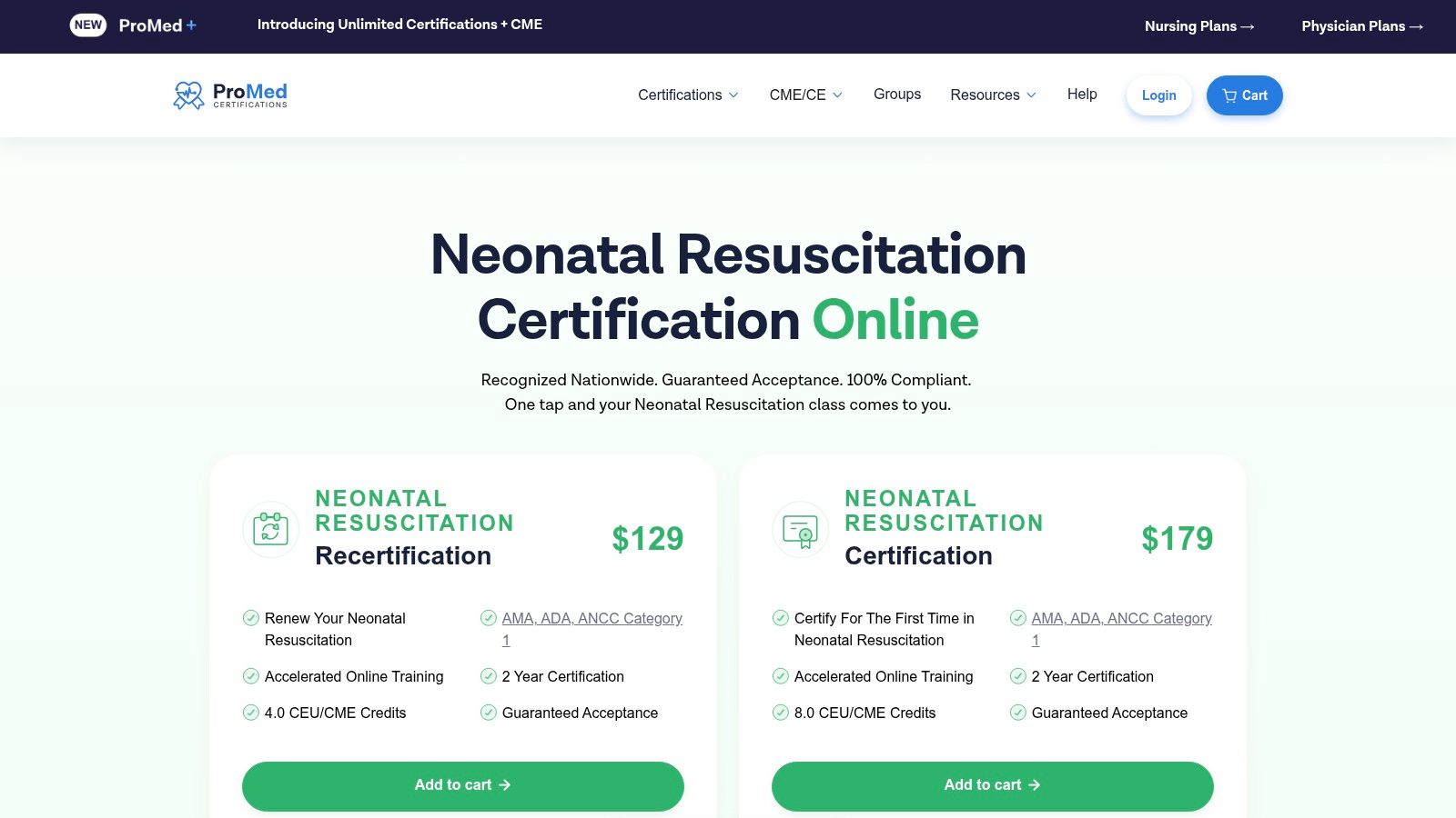 Screenshot from https://promedcert.com/neonatal-certification