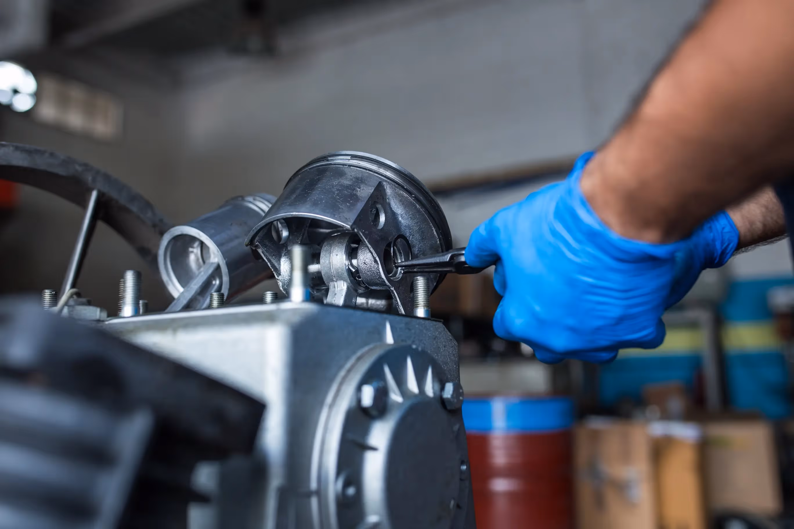 Mechanic repairing truck governor dryer in Los Angeles, CA