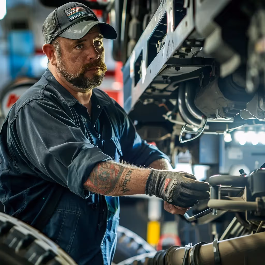 Mobile mechanic performing truck airbag suspension kit repairs in San Bernardino, CA
