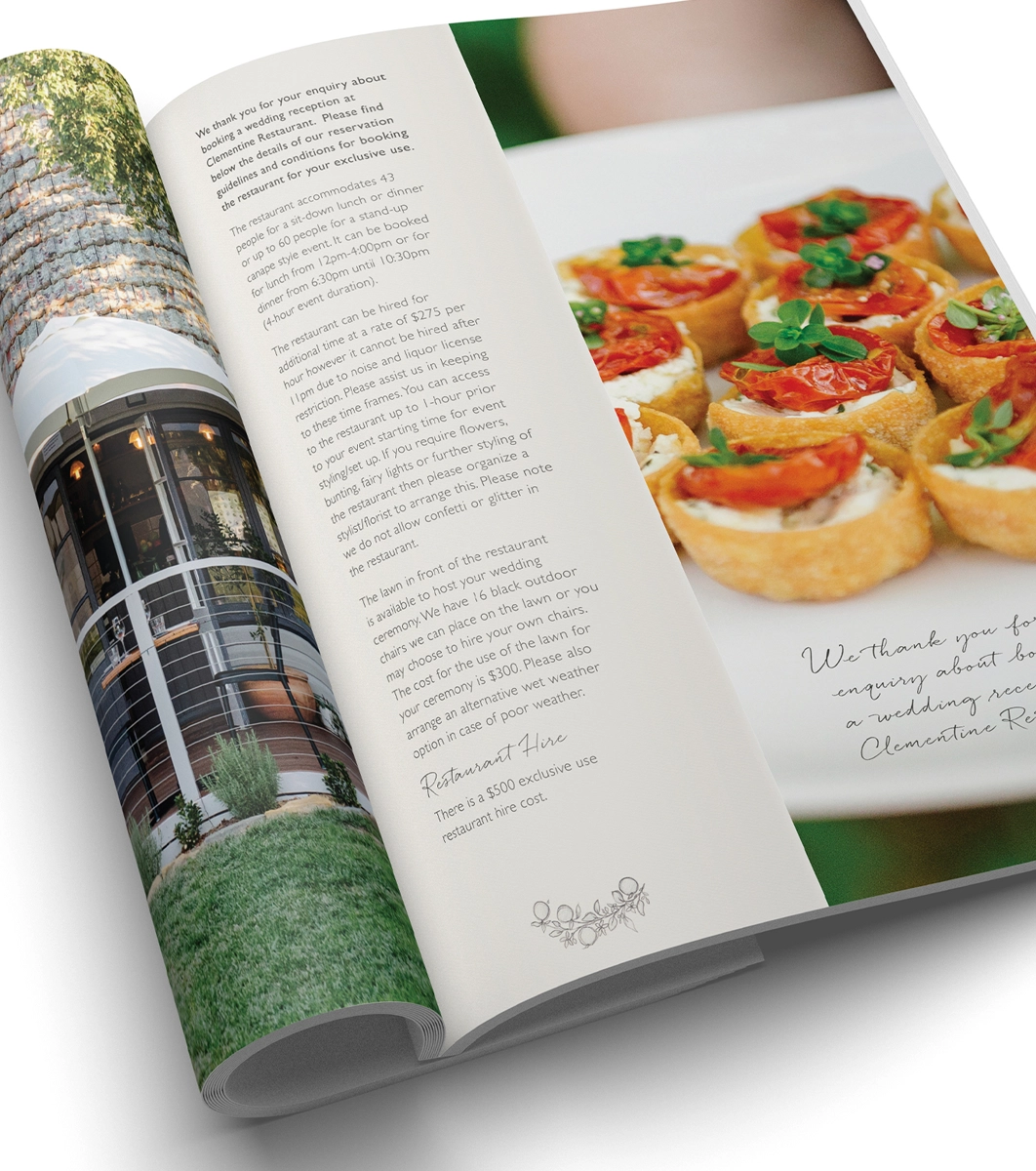 Clementine Restaurant Wedding Bookings Brochure
