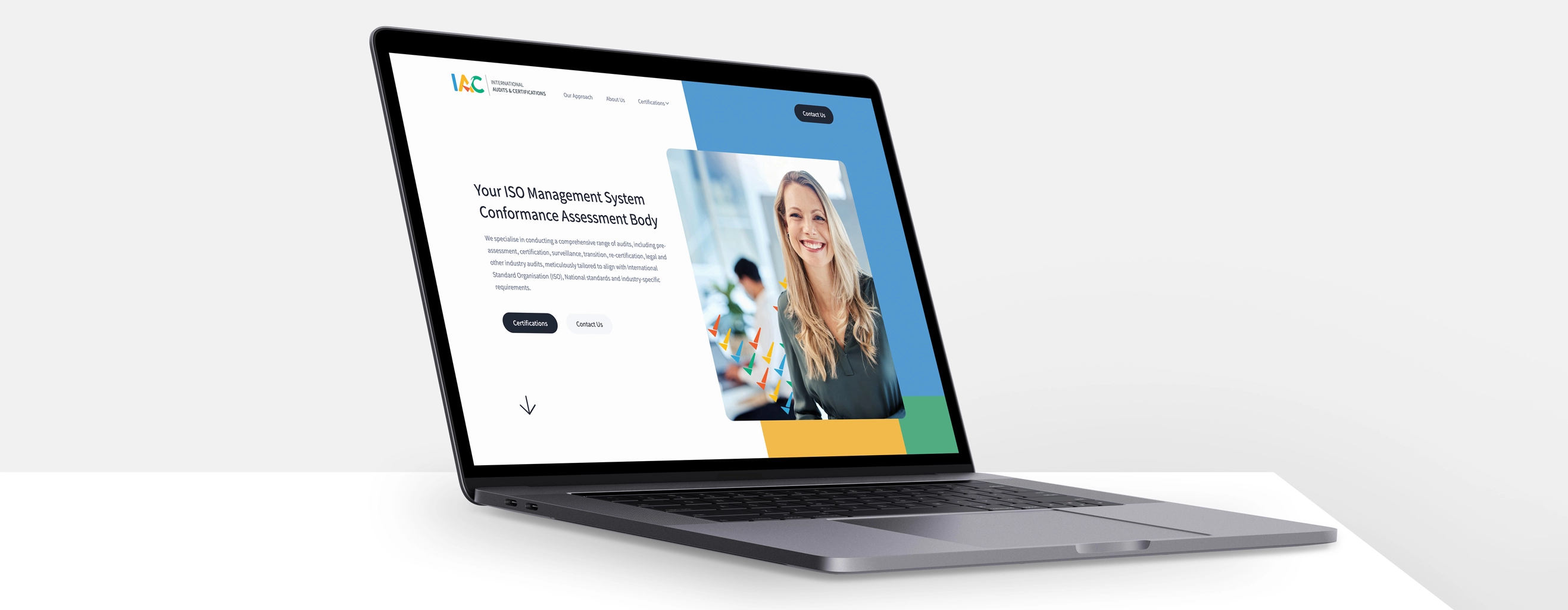 A open laptop with the International Audits and Certifications webiste