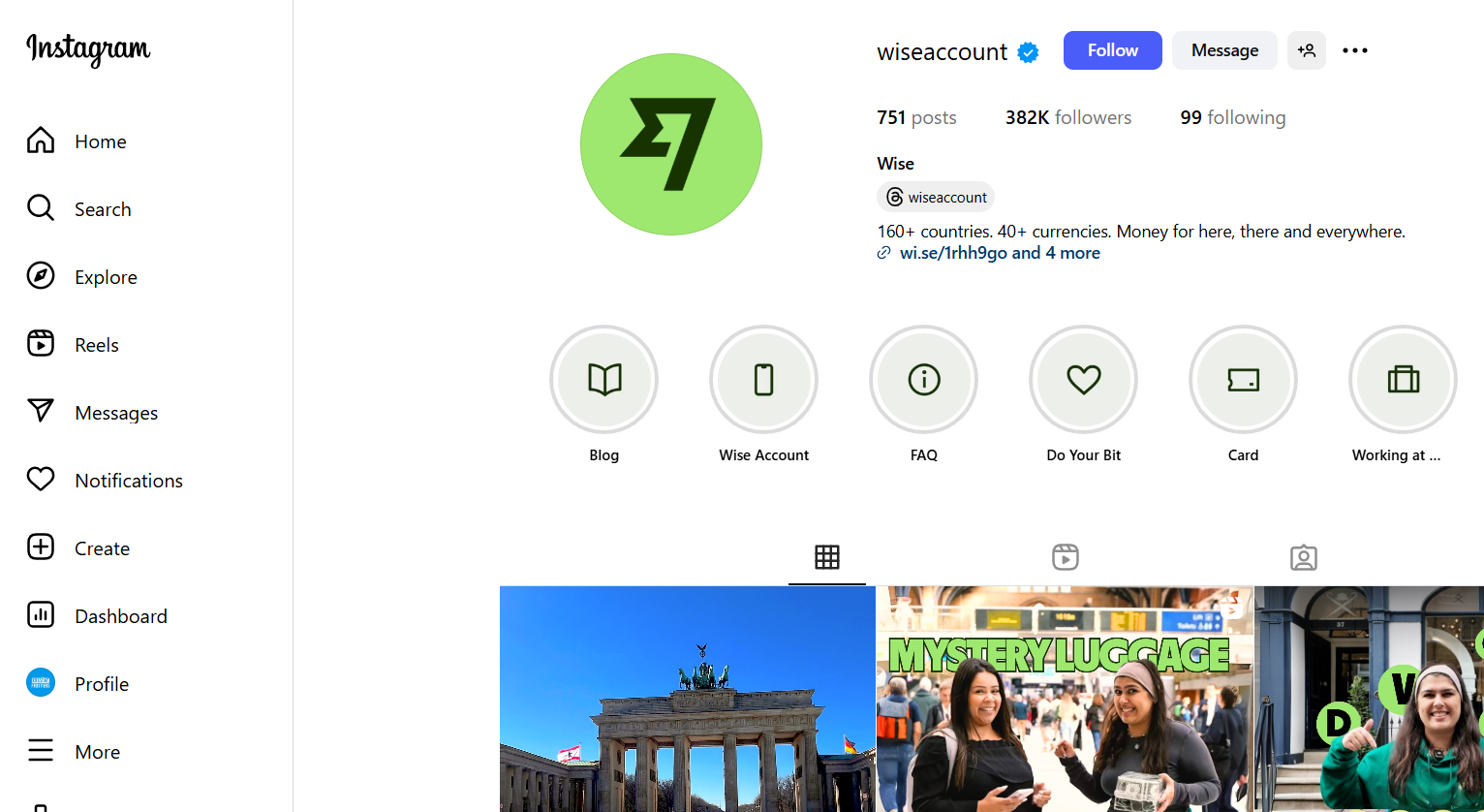 Wise Instagram screenshot