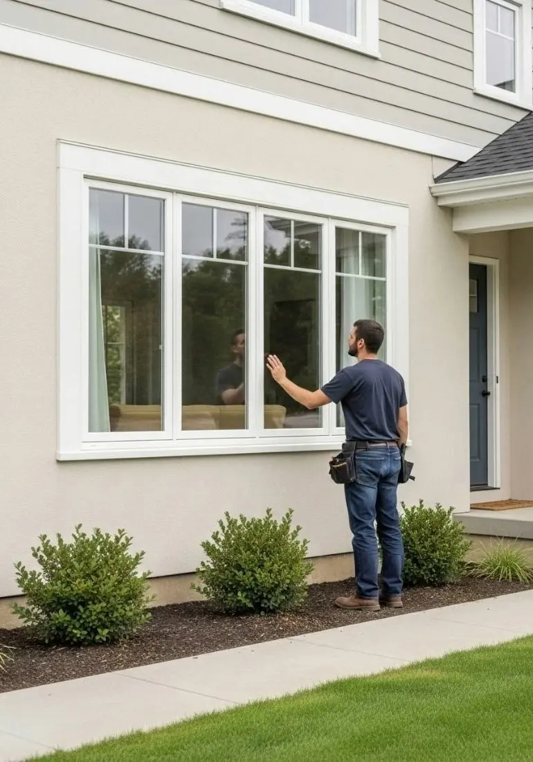 EcoShield project manager reviewing the a recent window installation in Aurora, Colorado ensuring its quality