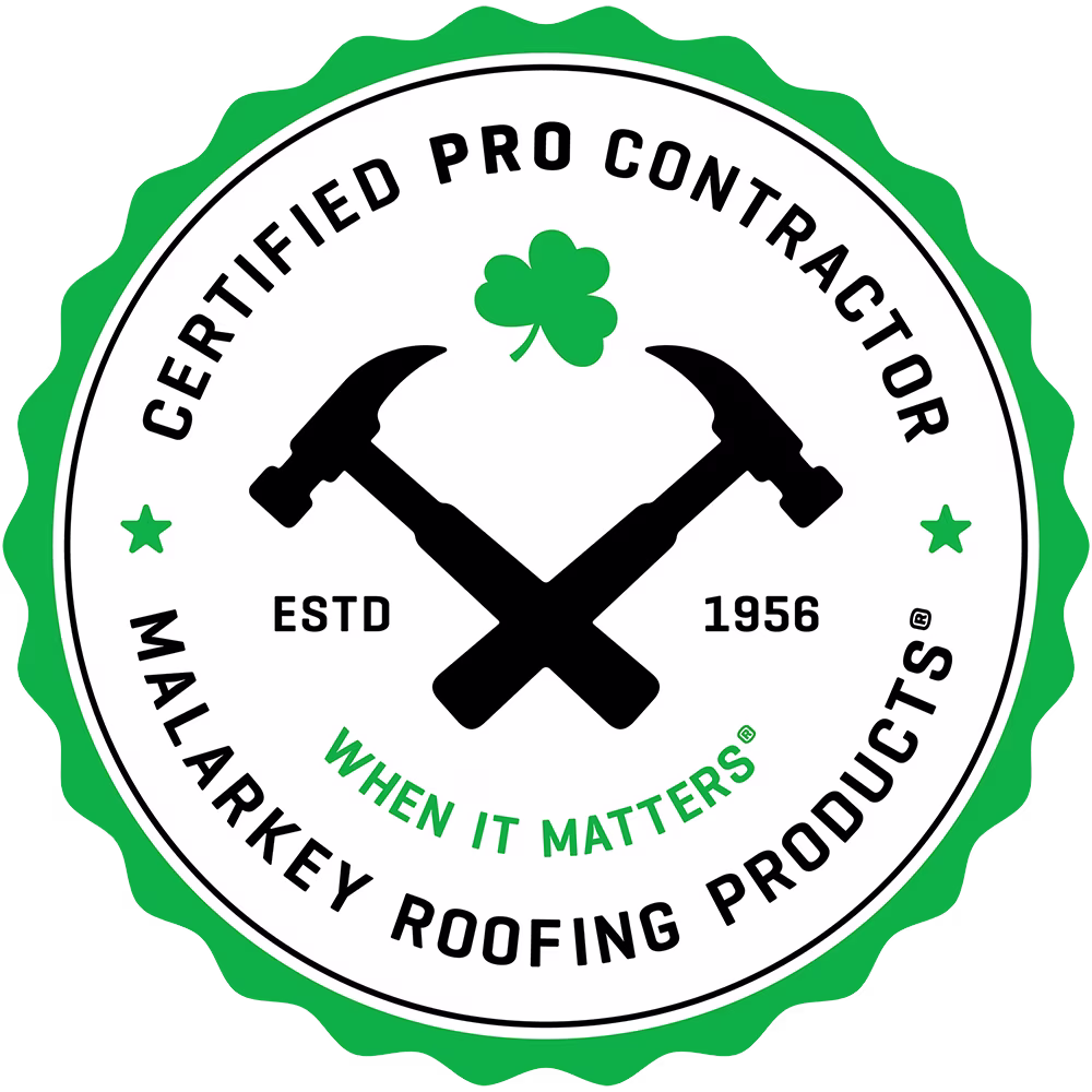 Malarkey certified pro contractor badge held by ecoshield exteriors