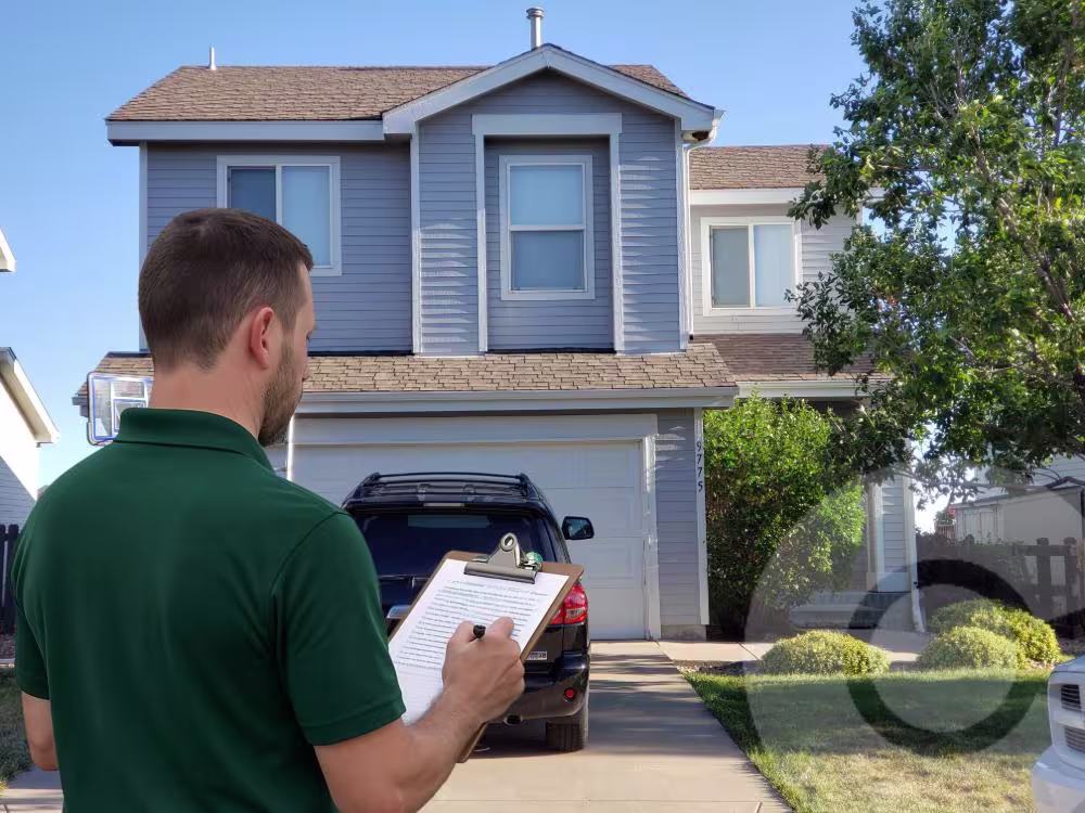 EcoShield inspector performing a residential roof inspection on a Denver home prior to roof repair or replacement