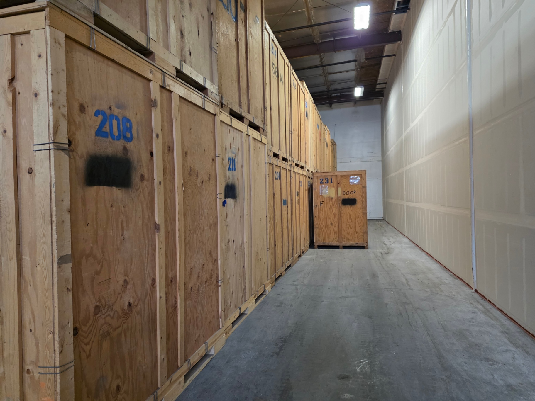 Wooden vaults and storage crates in warehouse