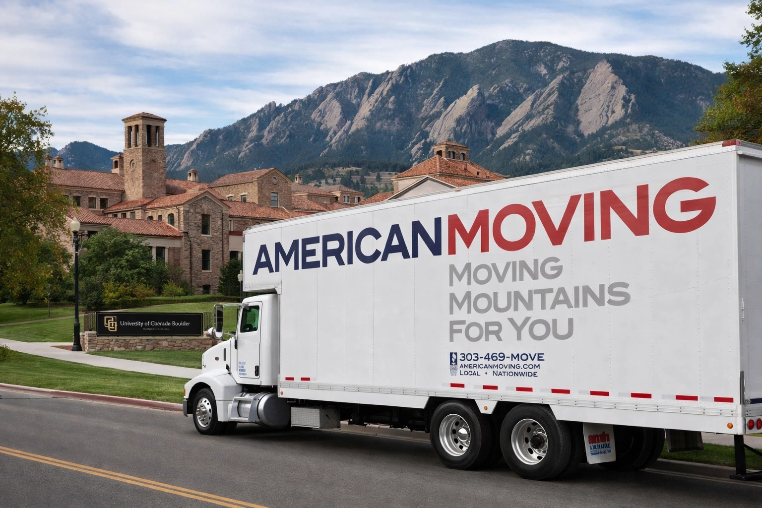 American Moving truck near CU Boulder