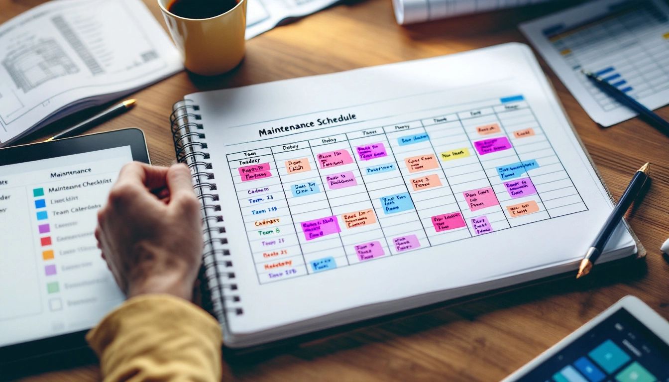 A calendar with tools on it symbolizing a facility maintenance planning schedule