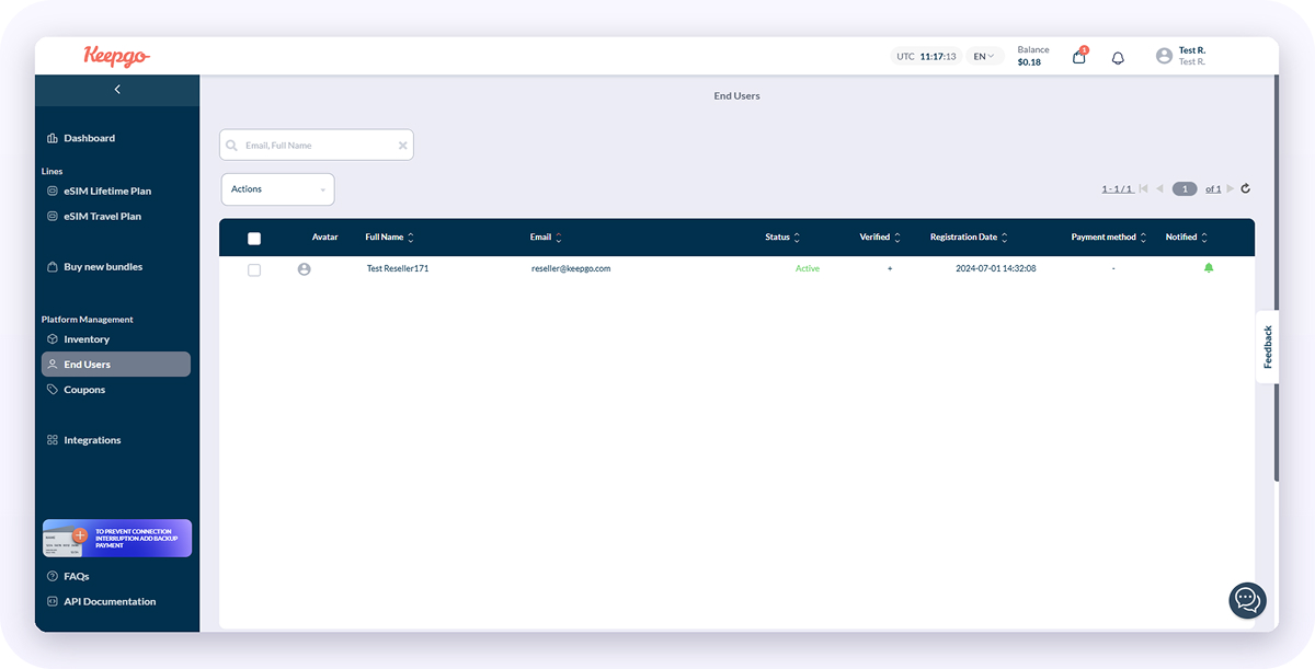 managing end users in Keepgo account
